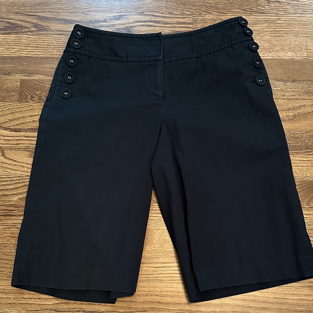 LOFT Black Button-Side Bermuda Shorts